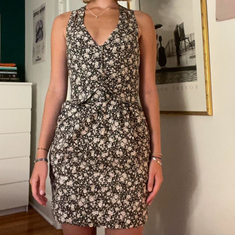 All Saints Black White Floral Ditzy Eviana Indie Sleeze Mini Sleeveless Dress